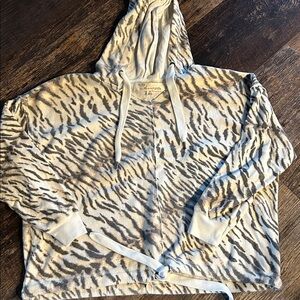 Leopard Print Women's Cropped Hoodie Lightweight Sweatshirt Vintage Havana M